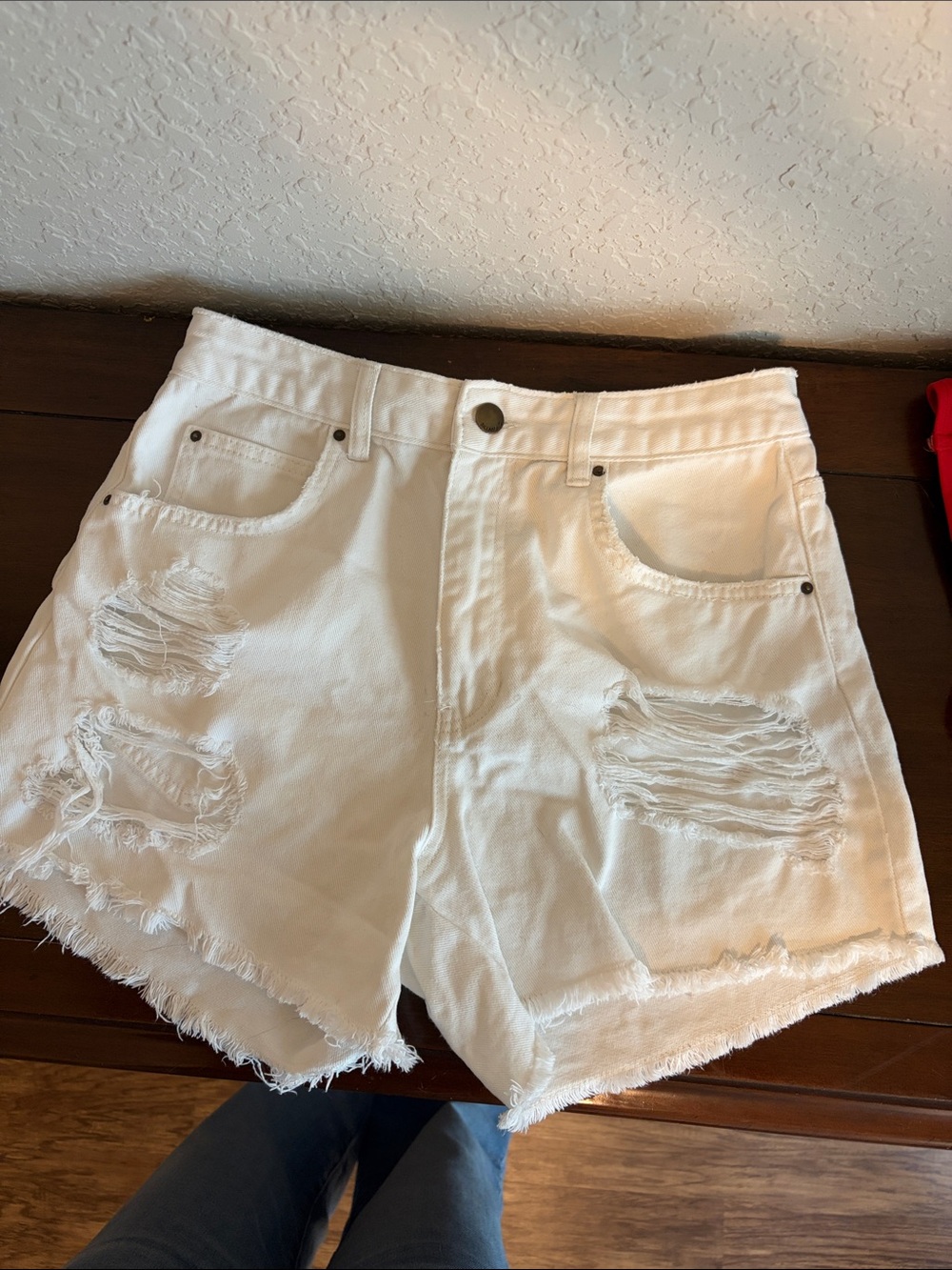 Billabong high waisted ripped white jean shorts
